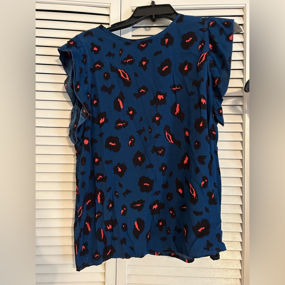 Ruffle sleeve blouse royal blue and orange cheetah print size L